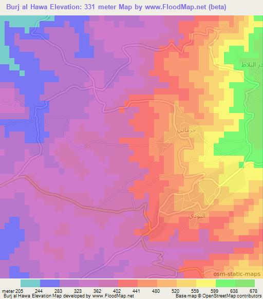 Burj al Hawa,Syria Elevation Map