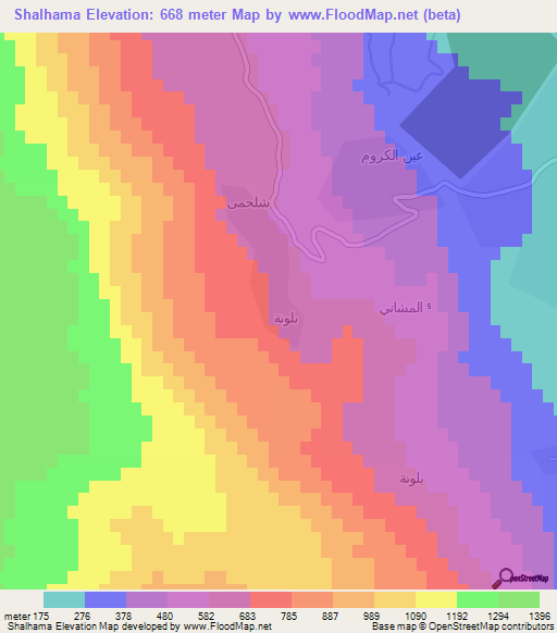 Shalhama,Syria Elevation Map