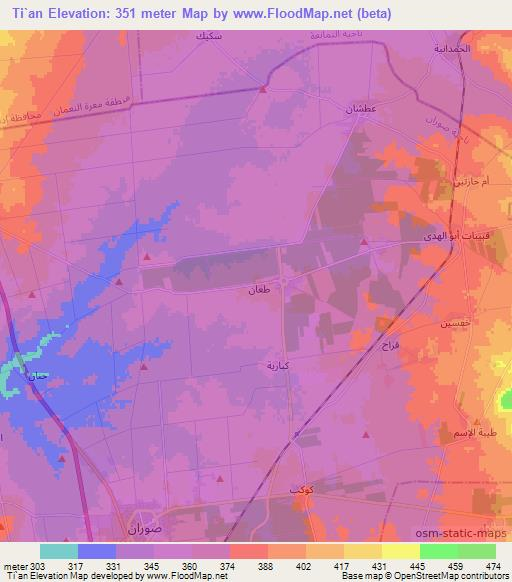 Ti`an,Syria Elevation Map