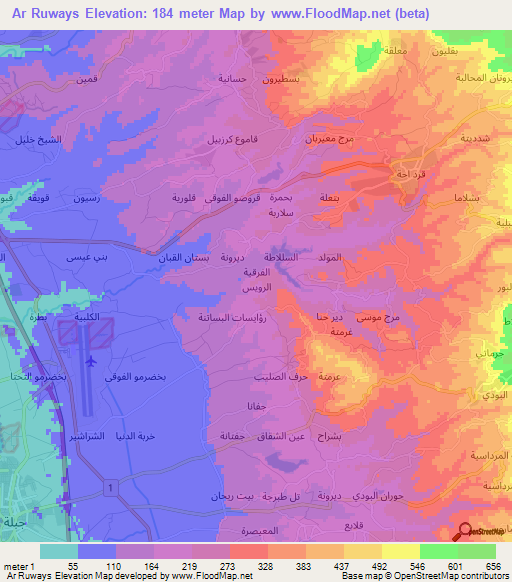 Ar Ruways,Syria Elevation Map