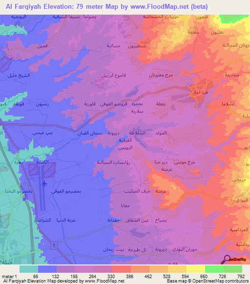 Al Farqiyah,Syria Elevation Map