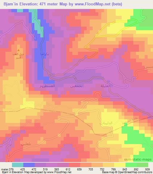 Bjam`in,Syria Elevation Map