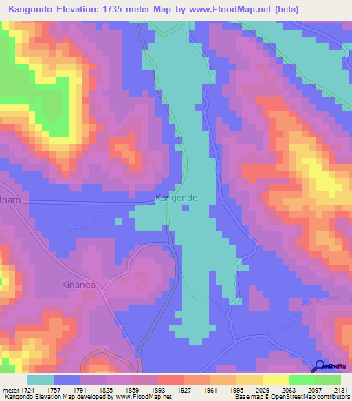 Kangondo,Uganda Elevation Map