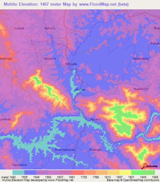 Muhito,Uganda Elevation Map