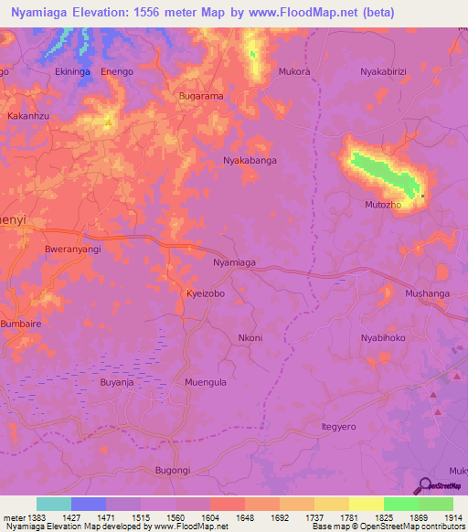 Nyamiaga,Uganda Elevation Map