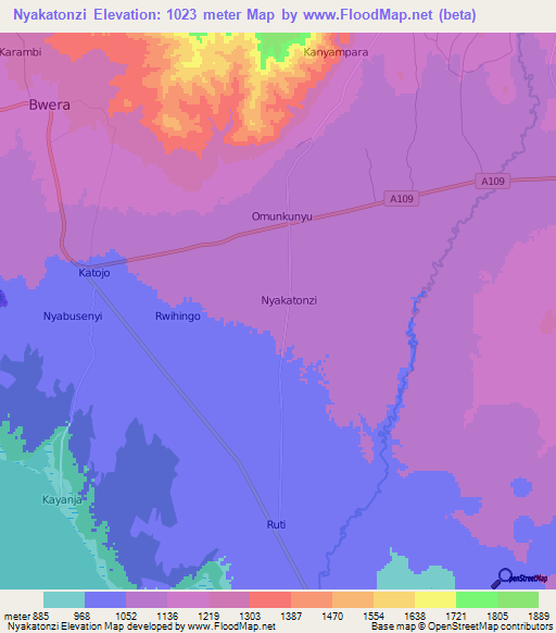 Nyakatonzi,Uganda Elevation Map