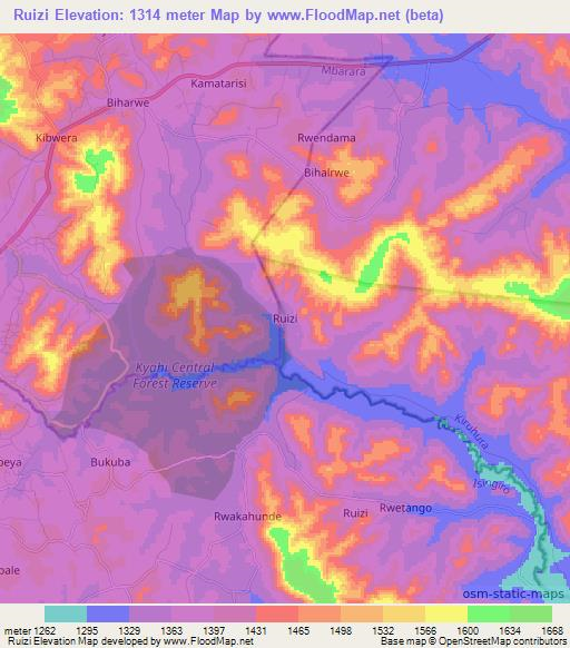 Ruizi,Uganda Elevation Map