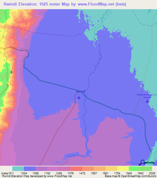 Rwindi,Congo (Kinshasa) Elevation Map