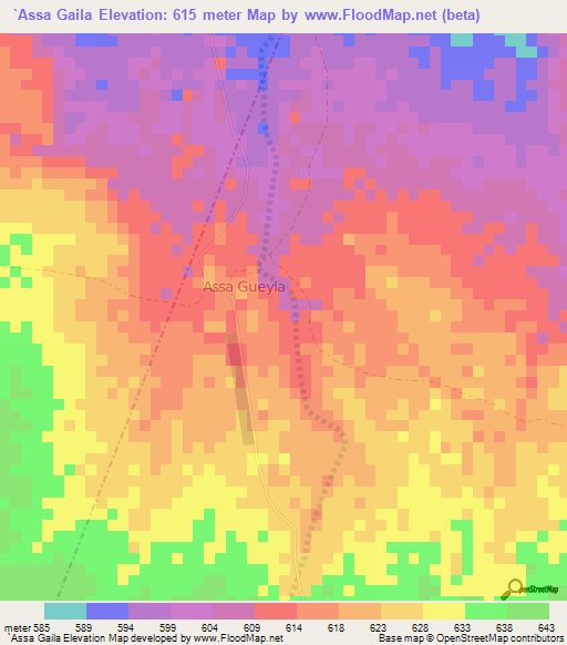 `Assa Gaila,Djibouti Elevation Map