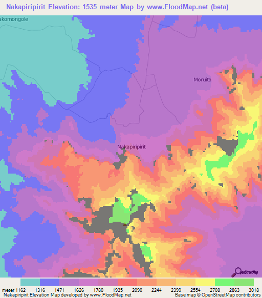 Nakapiripirit,Uganda Elevation Map