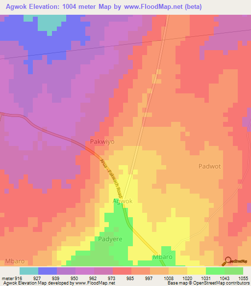Agwok,Uganda Elevation Map