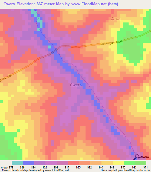 Cwero,Uganda Elevation Map
