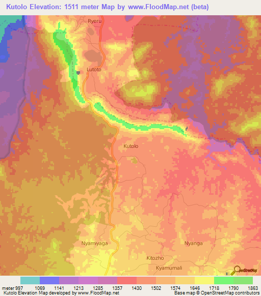 Kutolo,Uganda Elevation Map