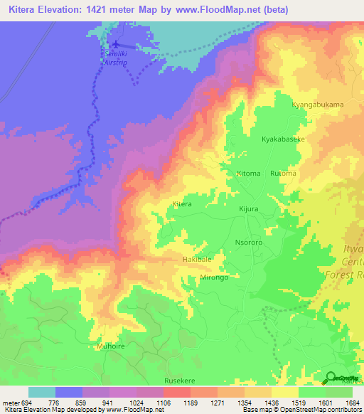 Kitera,Uganda Elevation Map