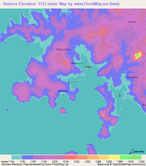 Bumeru,Uganda Elevation Map
