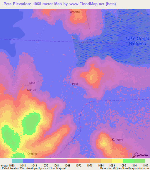 Peta,Uganda Elevation Map