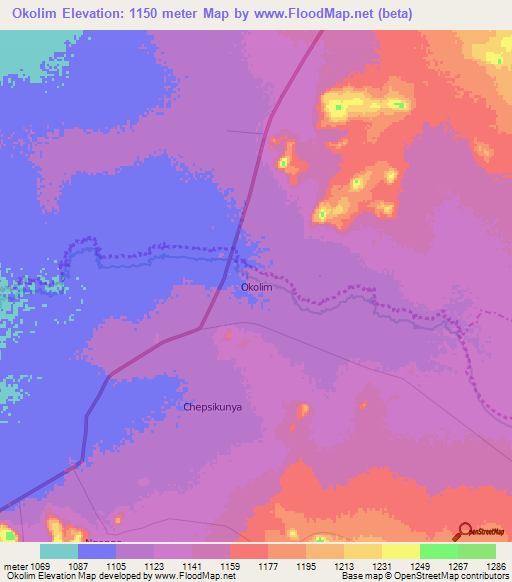 Okolim,Uganda Elevation Map