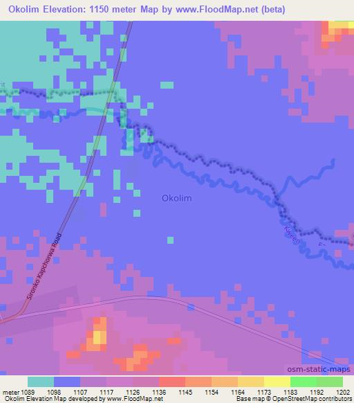 Okolim,Uganda Elevation Map