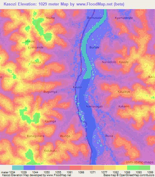 Kasozi,Uganda Elevation Map