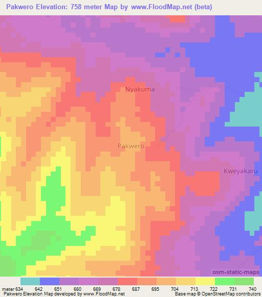 Pakwero,Uganda Elevation Map