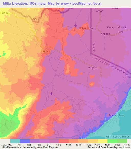 Milia,Uganda Elevation Map