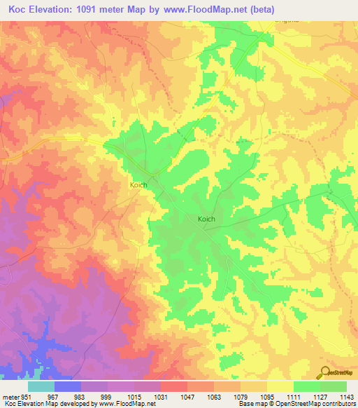 Koc,Uganda Elevation Map