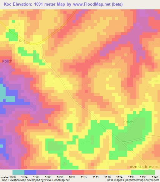 Koc,Uganda Elevation Map