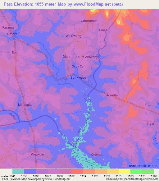 Para,Uganda Elevation Map