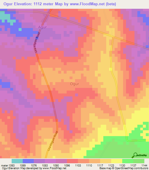 Ogur,Uganda Elevation Map