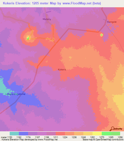 Kokeris,Uganda Elevation Map