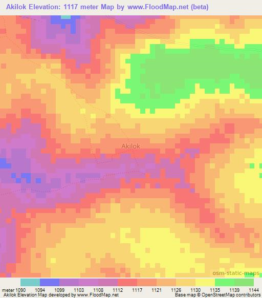 Akilok,Uganda Elevation Map