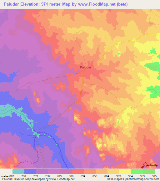 Paludar,Uganda Elevation Map