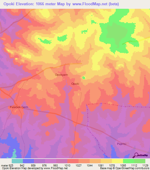 Opoki,Uganda Elevation Map