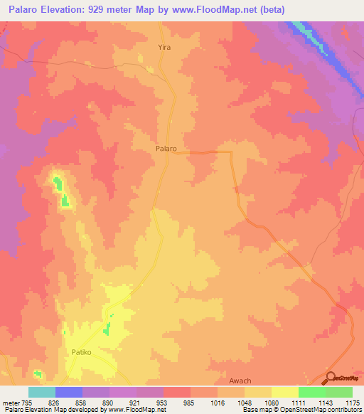 Palaro,Uganda Elevation Map