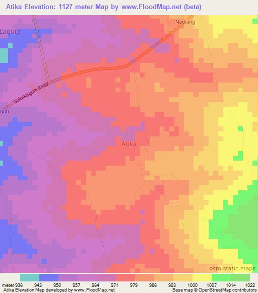 Atika,Uganda Elevation Map