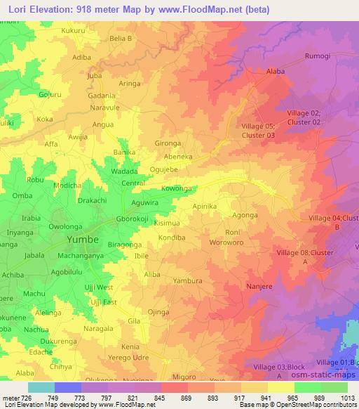 Lori,Uganda Elevation Map