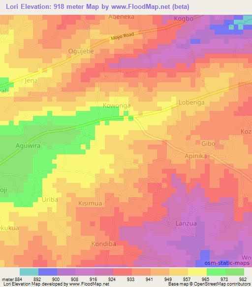 Lori,Uganda Elevation Map