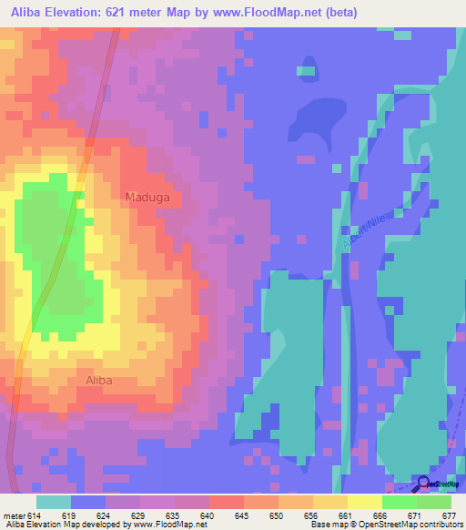 Aliba,Uganda Elevation Map