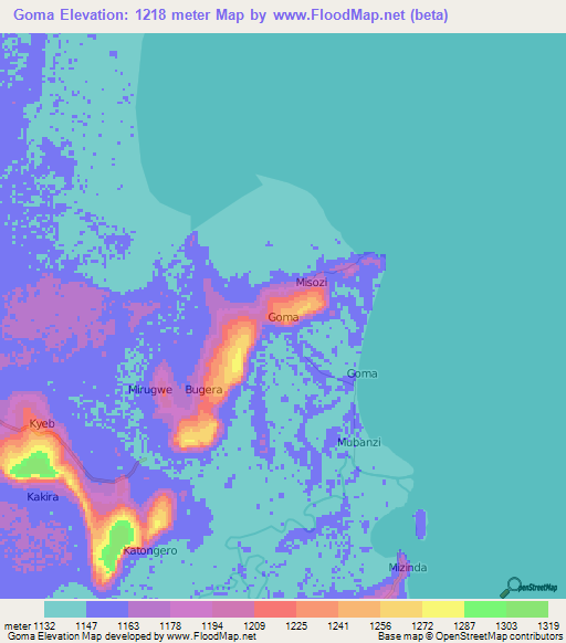 Goma,Uganda Elevation Map