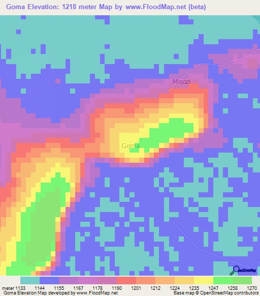 Goma,Uganda Elevation Map