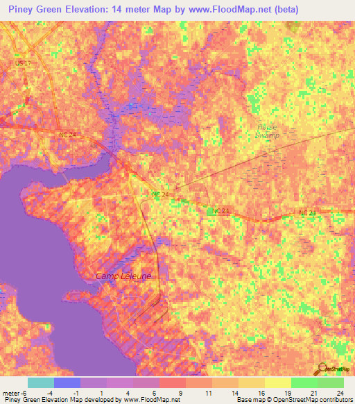 Piney Green,US Elevation Map