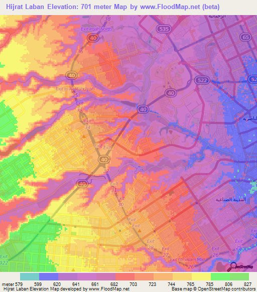 Hijrat Laban,Saudi Arabia Elevation Map