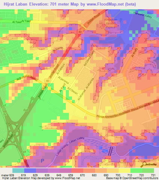 Hijrat Laban,Saudi Arabia Elevation Map