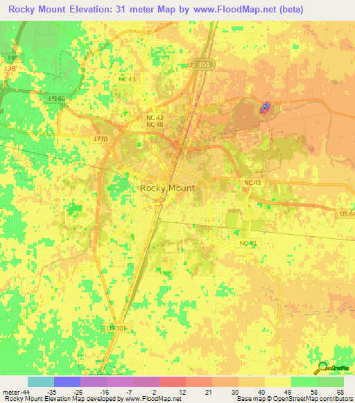 Rocky Mount,US Elevation Map