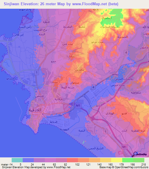 Sinjiwan,Syria Elevation Map