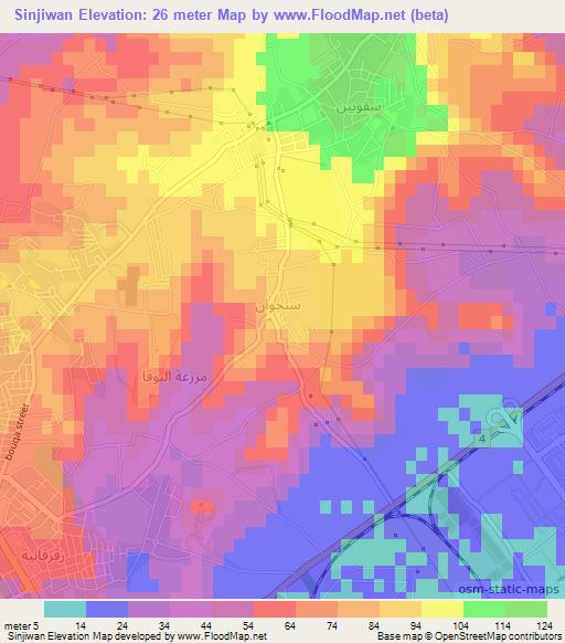 Sinjiwan,Syria Elevation Map