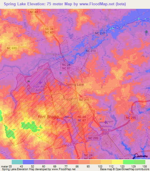 Spring Lake,US Elevation Map