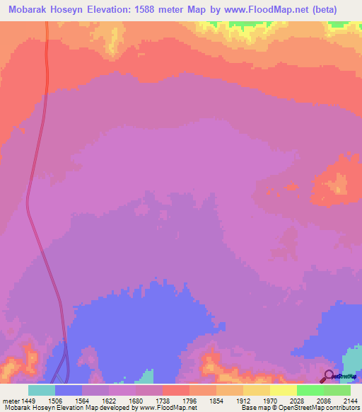 Mobarak Hoseyn,Iran Elevation Map