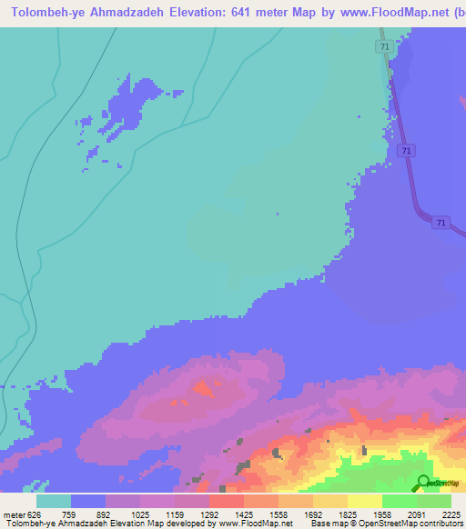 Tolombeh-ye Ahmadzadeh,Iran Elevation Map
