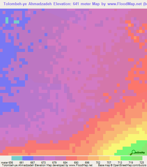 Tolombeh-ye Ahmadzadeh,Iran Elevation Map